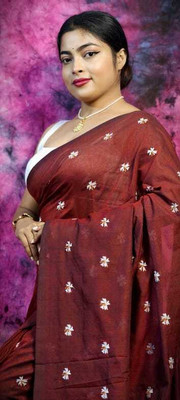 KISHORI PUNJABI MAHAL Self Design Handloom Cotton Blend Saree(Magenta)