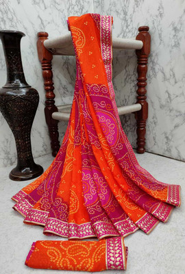 Kanooda Prints Printed Bandhani Georgette Saree(Multicolor)