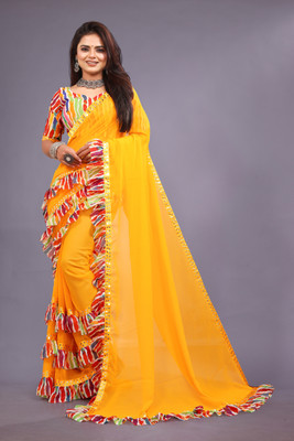 seju fastion Self Design Bollywood Georgette Saree(Yellow)