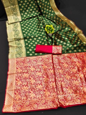 Laksh Woven Banarasi Art Silk Saree(Dark Green)