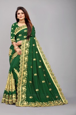 Skaidway Designer Studio Embellished Kanjivaram Silk Blend Saree(Dark Green)