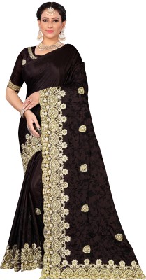 CLARAFASHION Embroidered Bollywood Silk Blend Saree(Black)