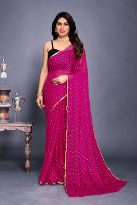 V And V Shop Printed Bollywood Chiffon Saree(Pink)