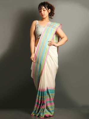 BRYNBRIT Digital Print Handloom Cotton Blend, Jacquard Saree(Multicolor)