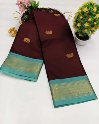 Julee Solid/Plain Banarasi Cotton Silk Saree(Maroon)