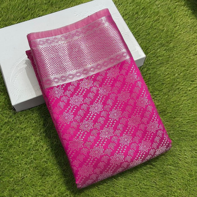 Fascino Fab Woven, Floral Print Kanjivaram Silk Blend Saree(Pink)