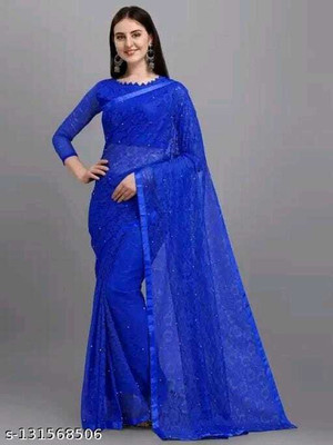 Suali Printed Bollywood Net Saree(Blue)