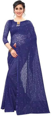 stylevilla Self Design Bollywood Net Saree(Dark Blue)