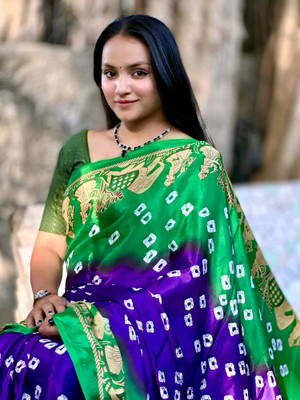S.R.TEXTILES Printed Bandhani Art Silk Saree(Multicolor)