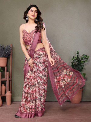 RAJESHWAR FASHION Floral Print Daily Wear Silk Blend Saree(Pink)