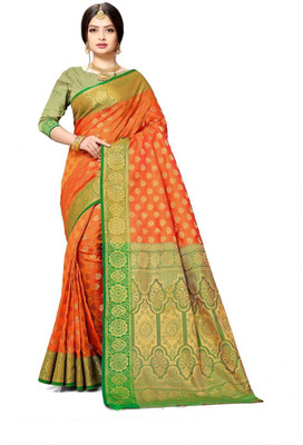 jayant creation Woven, Self Design Daily Wear Jacquard, Silk Blend Saree(Orange)