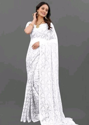 SwiftStyle Solid/Plain Daily Wear Net Saree(White)