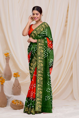 DHARMRAJ ENTERPRISE Printed Bandhani Art Silk Saree(Orange)