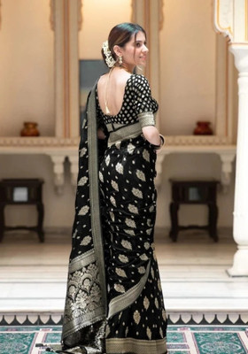 MADHAV Woven Banarasi Art Silk Saree(Black)
