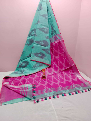 govind handloom Printed Bollywood Cotton Linen Saree(Multicolor)