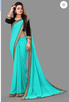 SARETRA MALL Solid/Plain, Embroidered Bollywood Georgette Saree(Blue)