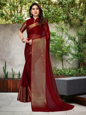 Vragi Embellished, Self Design Bollywood Chiffon Saree(Maroon)