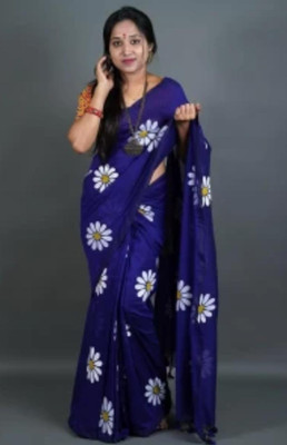 SMRITI CREATION Printed Handloom Handloom Pure Cotton Saree(Blue)