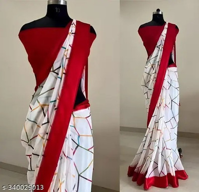 Grubstaker Printed Daily Wear Crepe Saree(Red)
