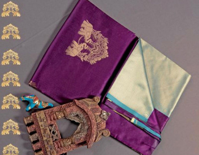WOMENELEGENCE Embellished Banarasi Pure Silk Saree(Purple)
