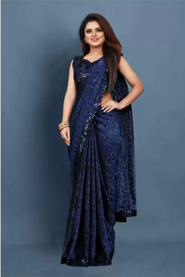 SwiftStyle Embellished Bollywood Lycra Blend Saree(Blue)