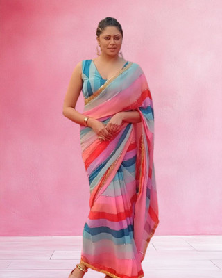 JAYAMENTERPRISE Striped Bollywood Georgette Saree(Multicolor)