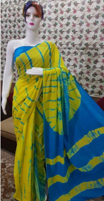 JAIPURI BLOCK PRINT Blocked Printed, Color Block, Dyed, Floral Print, Printed Daily Wear Pure Cotton Saree(Yellow)