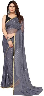 Desi Style Embellished Bollywood Organza, Chiffon Saree(Grey)