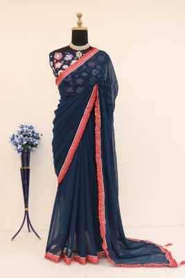 PIYA DESIGNER Embroidered Maheshwari Georgette Saree(Multicolor)