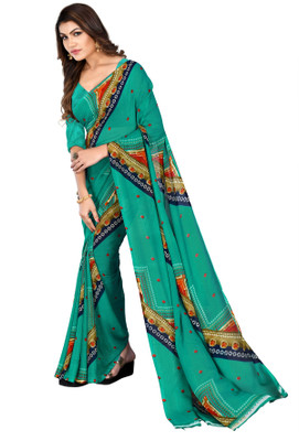 Kanooda Prints Printed Daily Wear Georgette Saree(Multicolor)