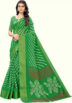 RUNAYA NX Digital Print Bandhani Cotton Blend Saree(Green)