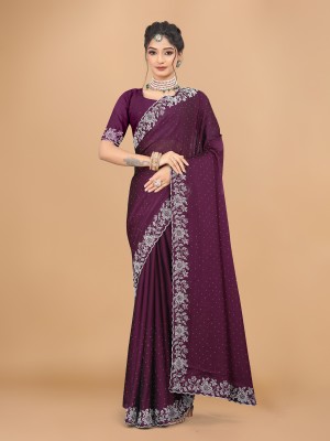 Crystallfashion Self Design Bollywood Georgette Saree(Purple)