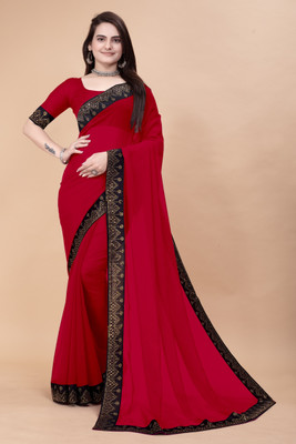 SARANGFEB Embellished, Solid/Plain, Self Design Bollywood Georgette, Jacquard Saree(Red)