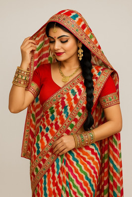 Vraggi Striped Bollywood Georgette Saree(Multicolor)