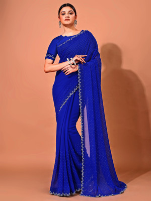 Divastri Embellished Bollywood Chiffon Saree(Blue)
