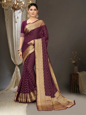 FAB WOVEN Printed Banarasi Silk Blend Saree(Magenta)