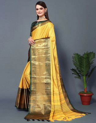 yourwish Woven, Checkered, Embellished, Self Design Narayanpet Jacquard, Cotton Silk Saree(Beige)