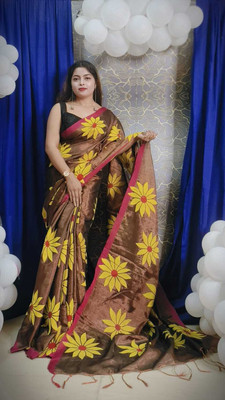 HouseOfCommon Digital Print, Solid/Plain Bollywood Handloom Cotton Silk Saree(Multicolor)