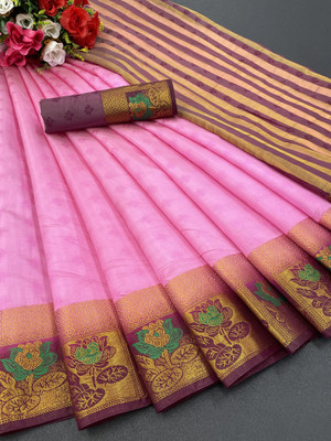Adiyogi Enterprise Embellished Kanjivaram Silk Blend Saree(Green)