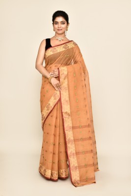 maa textile Self Design Tant Pure Cotton Saree(Beige)