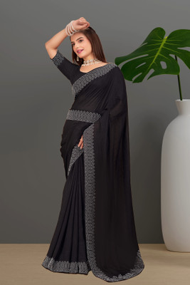 Lajamani Fashion Solid/Plain, Self Design Bollywood Georgette Saree(Black)