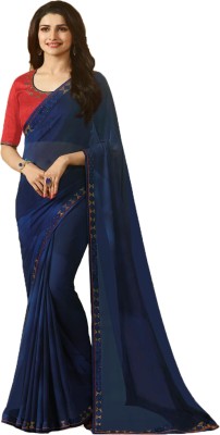 Bombey Velvat Fab Printed, Self Design, Hand Painted, Solid/Plain Daily Wear Georgette, Chiffon Saree(Blue)