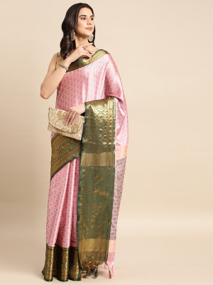 Juhi Collection Self Design Daily Wear Cotton Blend Saree(Pink)