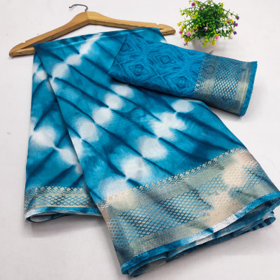 Bandhanivilla Printed Bollywood Cotton Blend Saree(Blue)