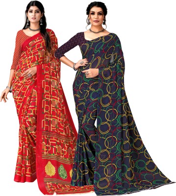 Kanooda Prints Printed Daily Wear Georgette Saree(Pack of 2, Multicolor)