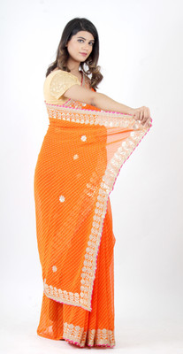 Rohit Designer Embroidered Bollywood Georgette Saree(Orange)