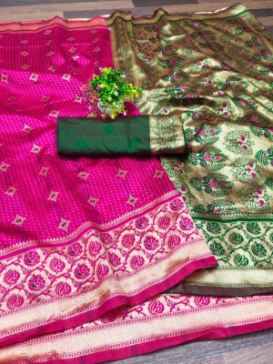 Ruhabs Woven Kanjivaram Silk Blend Saree(Magenta)