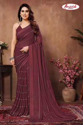 Anand Sarees Embellished, Striped, Self Design Bollywood Satin Saree(Maroon)