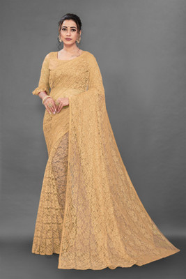 Nancy Fashion Self Design Bollywood Net Saree(Gold)
