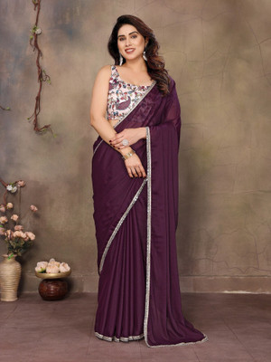 RAJESHWAR FASHION Solid/Plain Daily Wear Georgette Saree(Purple)